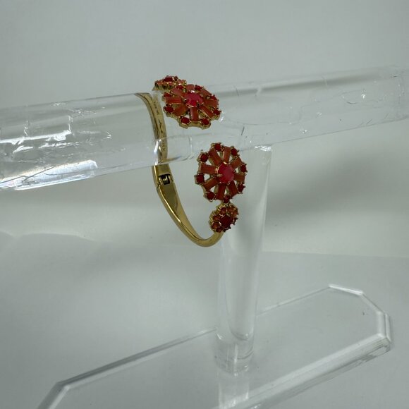 Kate Spade Red coral Sunburst Cluster Hinged Cuff Bracelet | Gold Tone - Picture 7 of 7